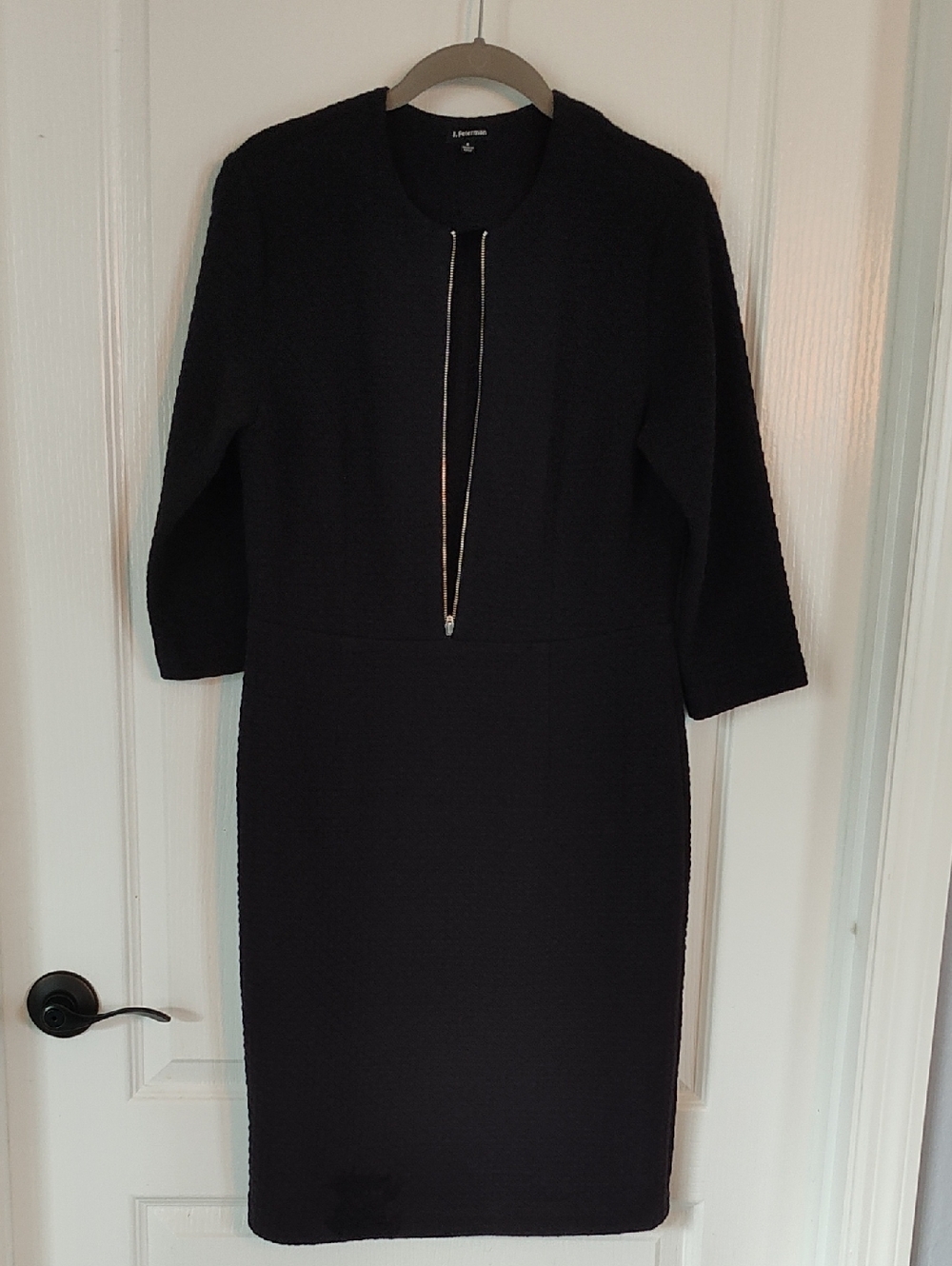 J. Peterman Black Long-Sleeve Zip-Front Sheath Dress